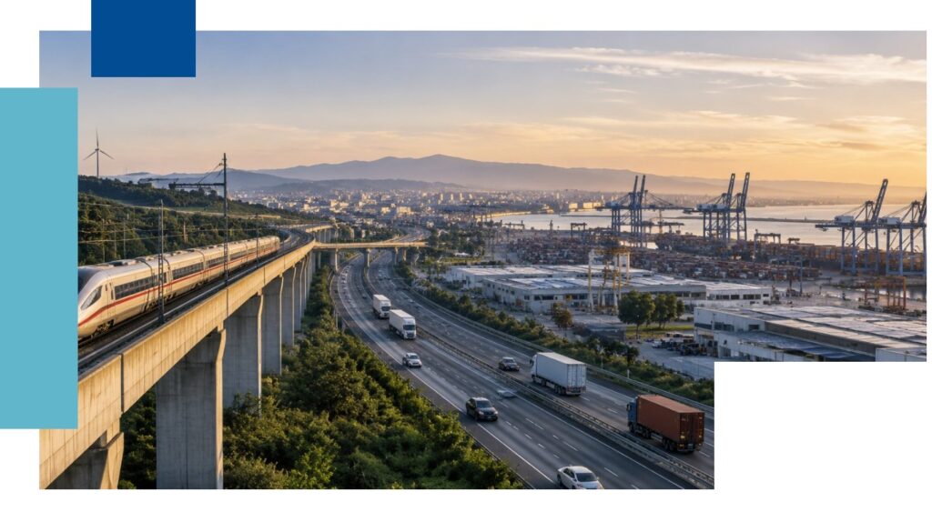 Treno alta velocita e porto al tramonto, infrastrutture e logistica